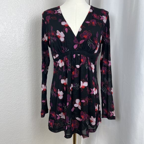 New York & Company Tops - VTG New York & Co Top Womens‎ Medium Black Floral Mesh Babydoll Fairy Y2K Gothic